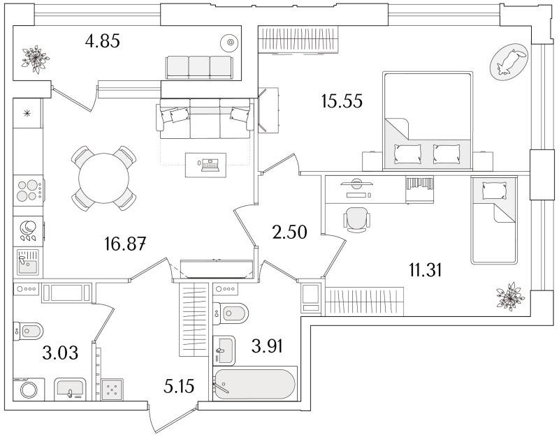 2-комнатная квартира, 60.75 м²; этаж: 17 - купить в Санкт-Петербурге