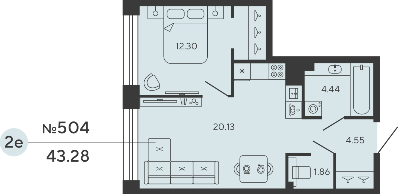 1-комнатная квартира, 43.28 м²; этаж: 9 - купить в Санкт-Петербурге