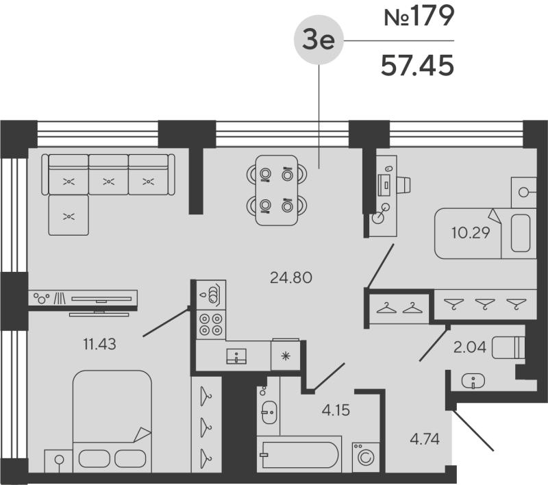 2-комнатная квартира, 57.45 м²; этаж: 4 - купить в Санкт-Петербурге