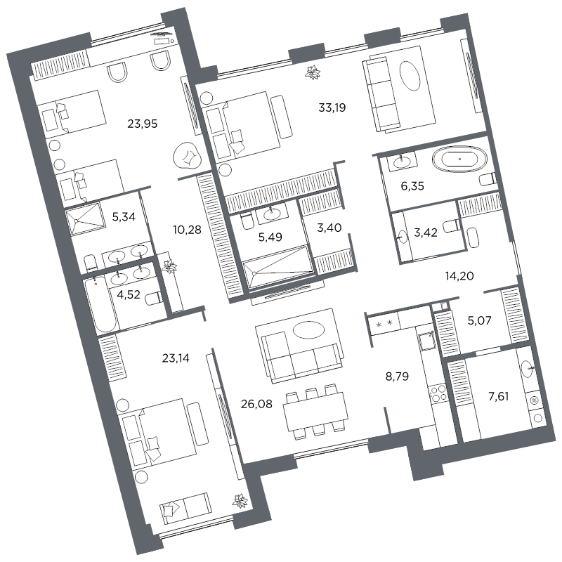 3-комнатная квартира №61 в: Акватория: 180.83 м²; этаж: 2 - купить в Санкт-Петербурге