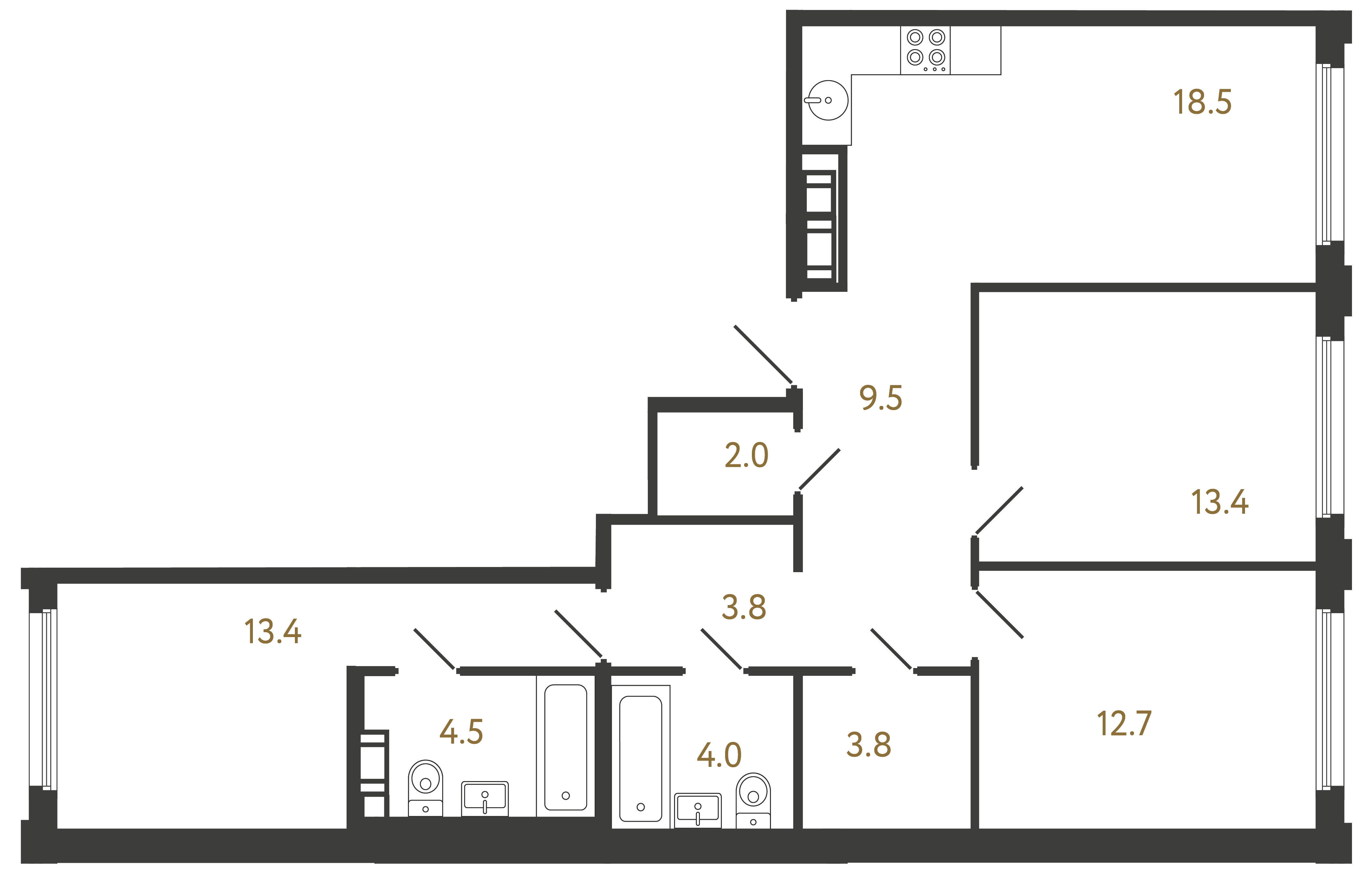 3-комнатная квартира №22 в: Гений: 85.6 м²; этаж: 2 - купить в Санкт-Петербурге