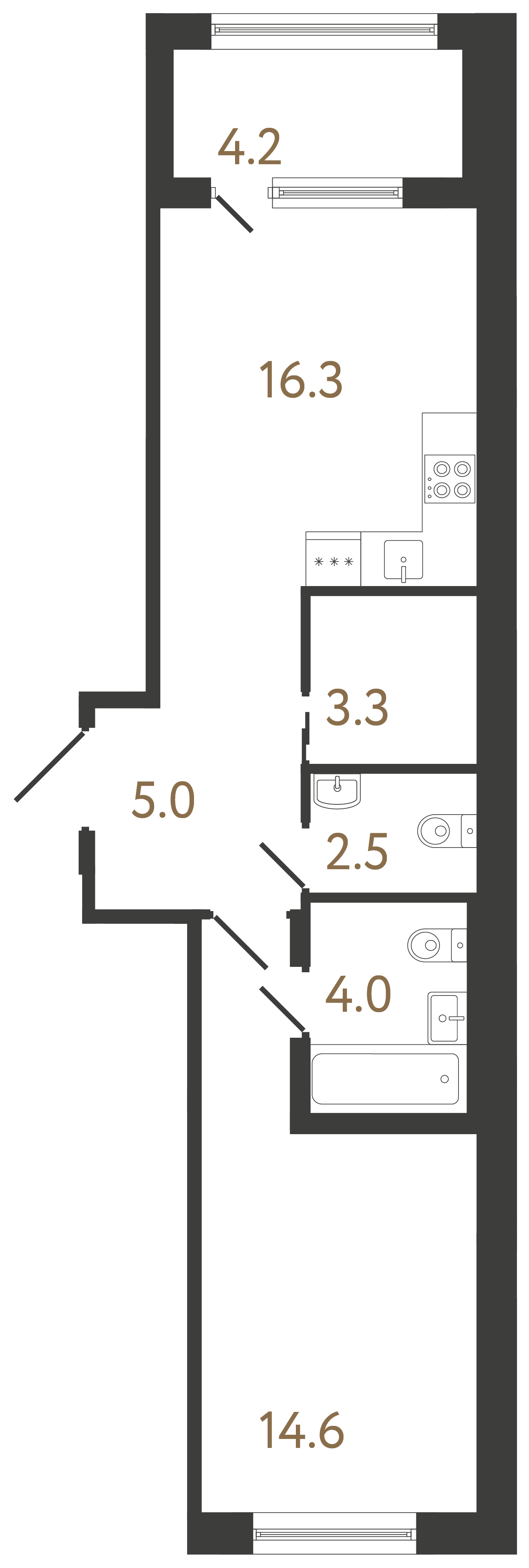 1-комнатная квартира, 45.7 м²; этаж: 2 - купить в Санкт-Петербурге
