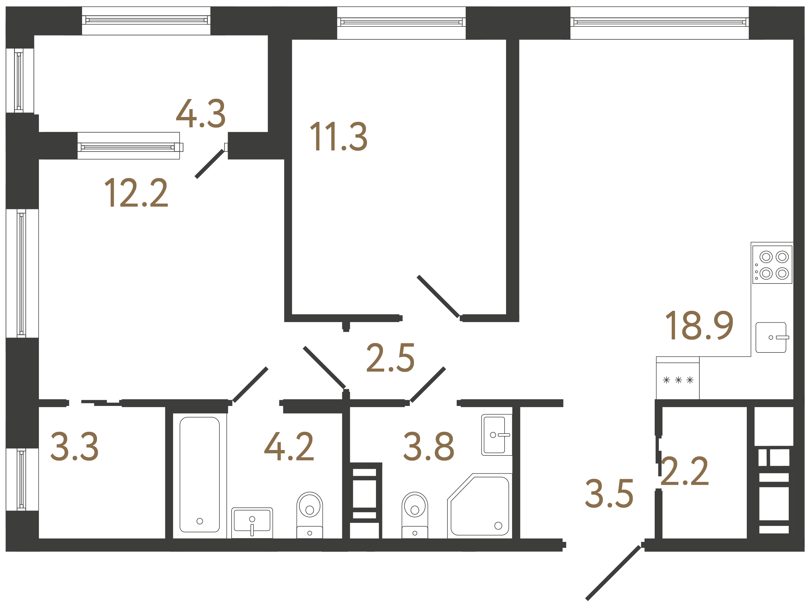 2-комнатная квартира, 61.9 м²; этаж: 3 - купить в Санкт-Петербурге