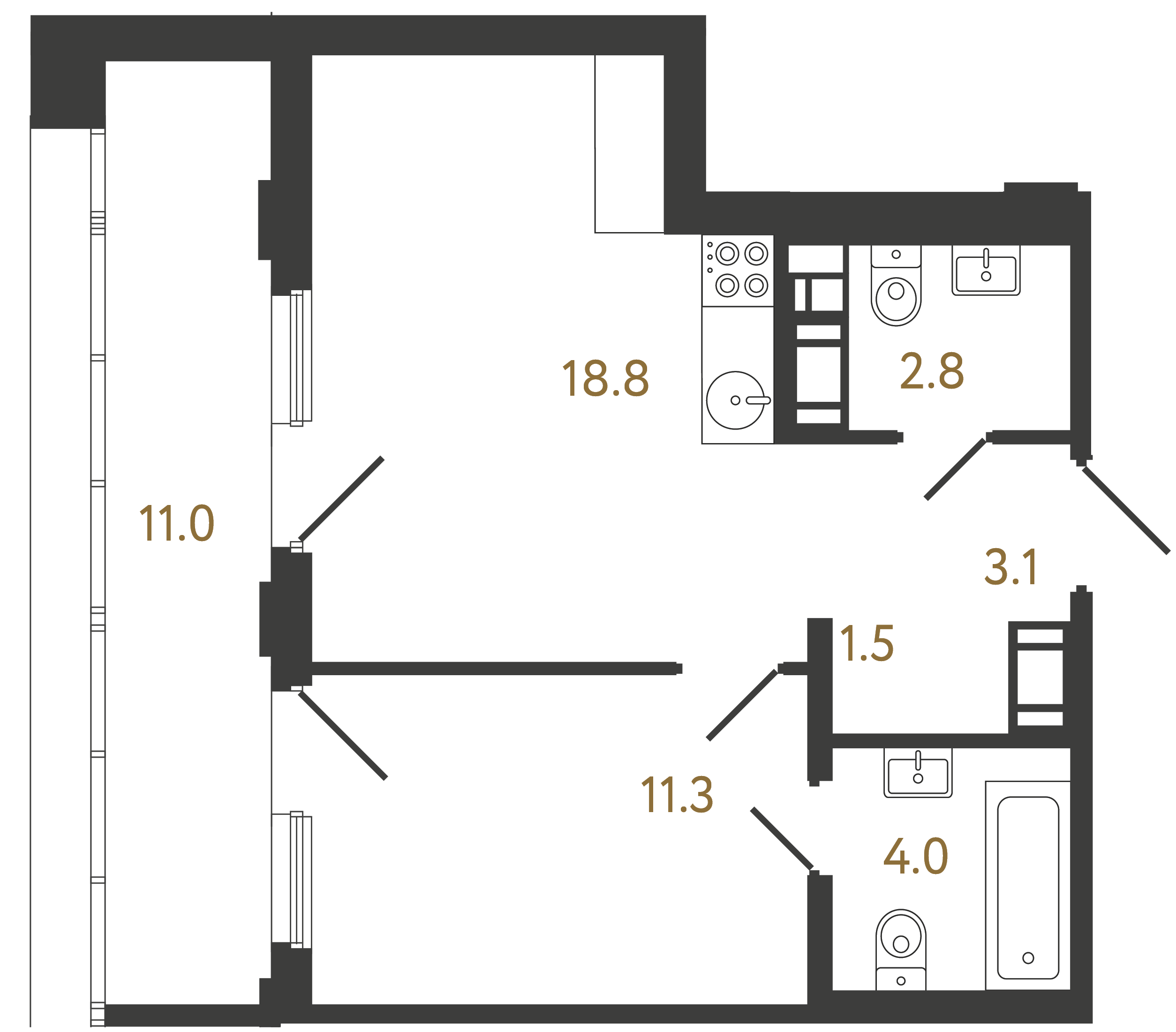 1-комнатная квартира, 41.5 м²; этаж: 19 - купить в Санкт-Петербурге