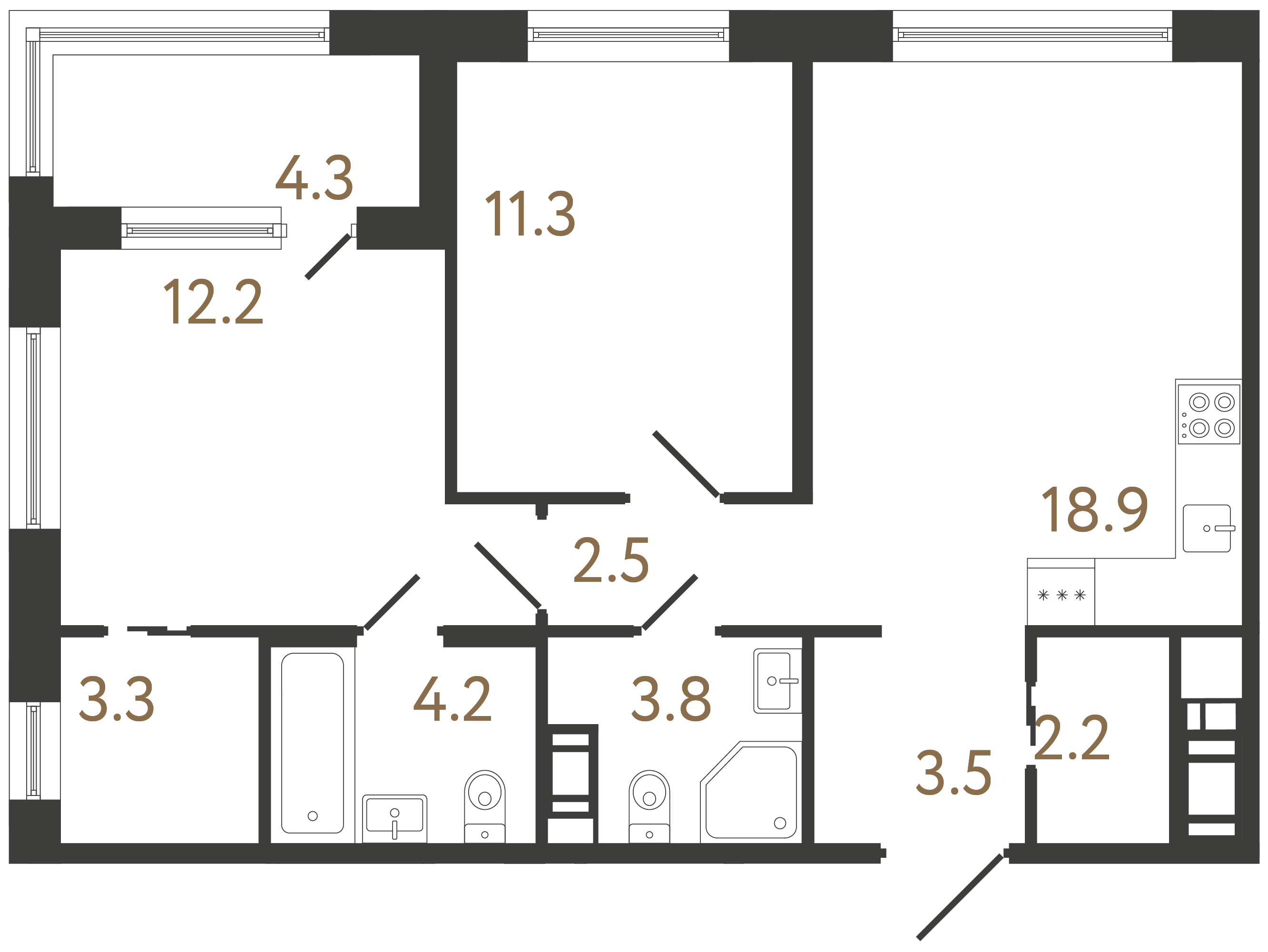 2-комнатная квартира, 61.9 м²; этаж: 5 - купить в Санкт-Петербурге