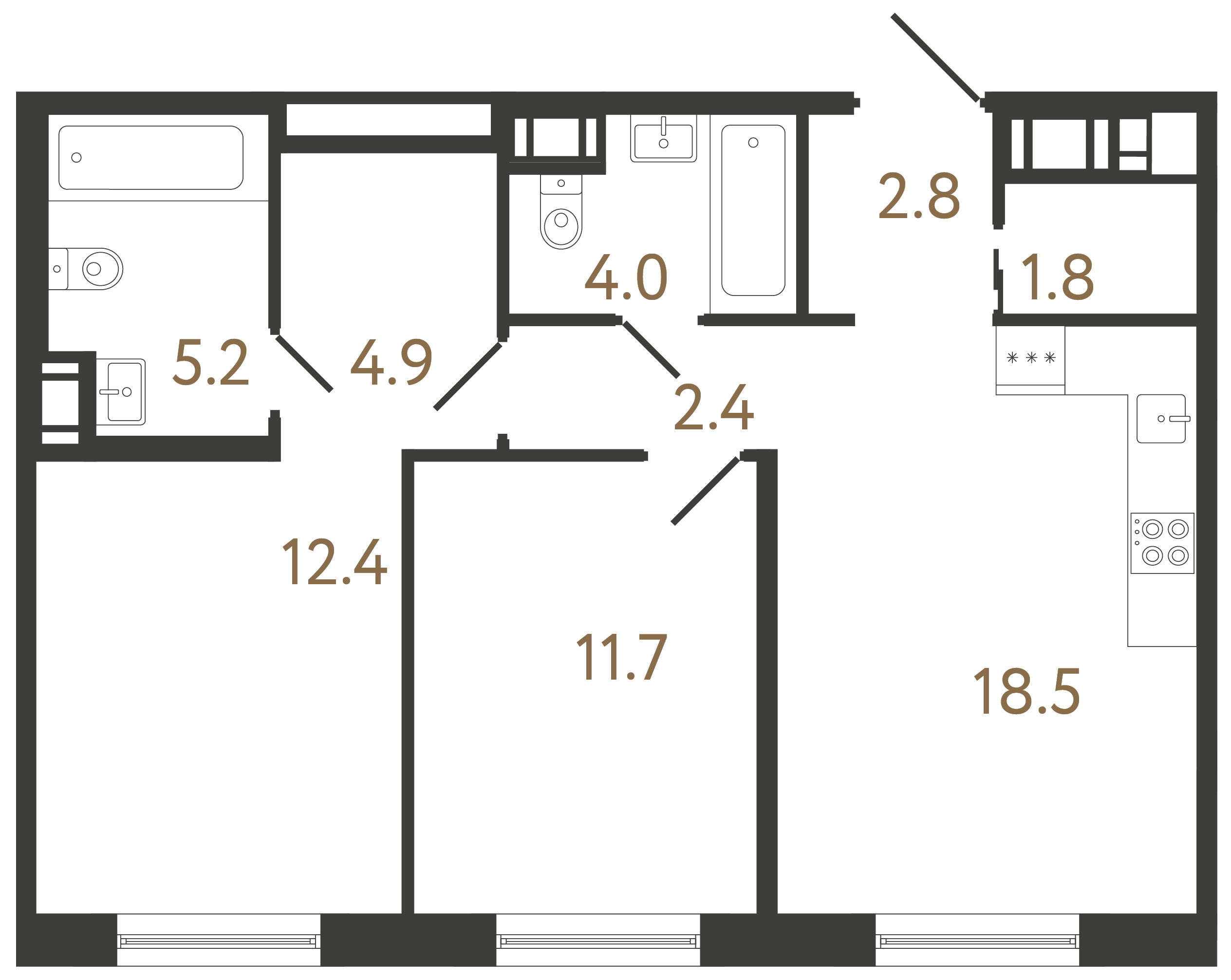 2-комнатная квартира, 63.7 м²; этаж: 8 - купить в Санкт-Петербурге
