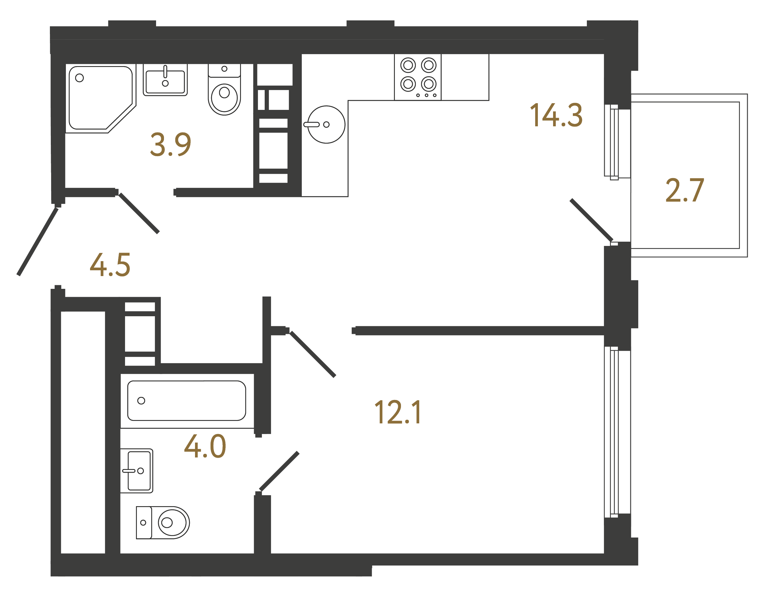 1-комнатная квартира, 38.8 м²; этаж: 19 - купить в Санкт-Петербурге