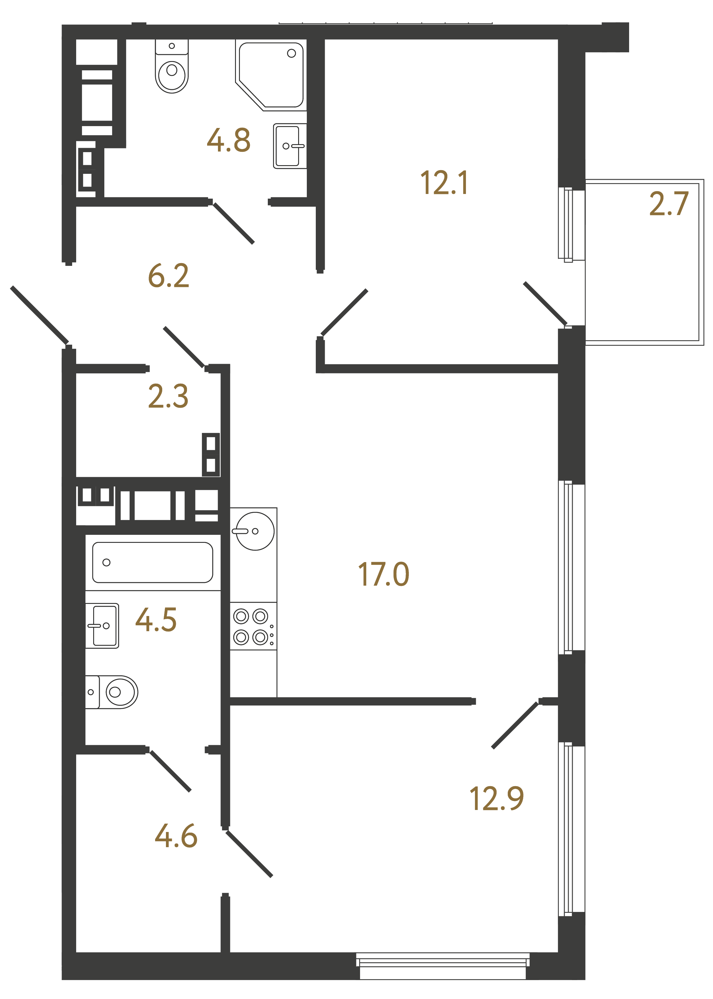 2-комнатная квартира, 64.4 м²; этаж: 22 - купить в Санкт-Петербурге