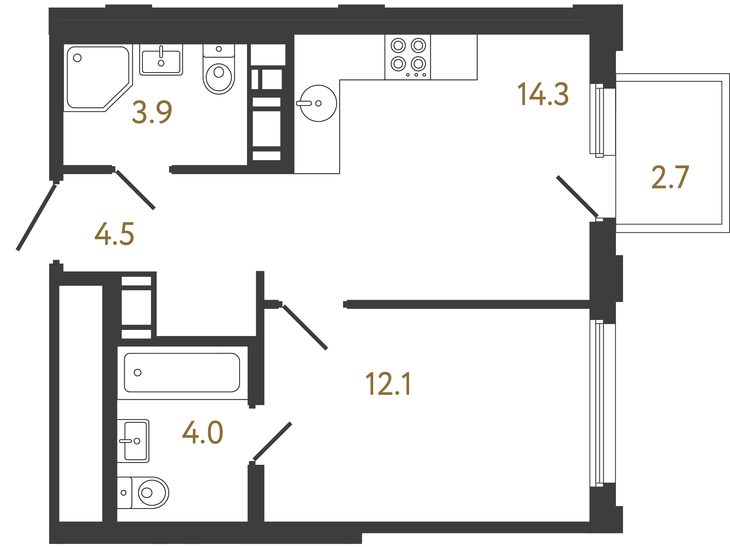 1-комнатная квартира, 38.8 м²; этаж: 15 - купить в Санкт-Петербурге