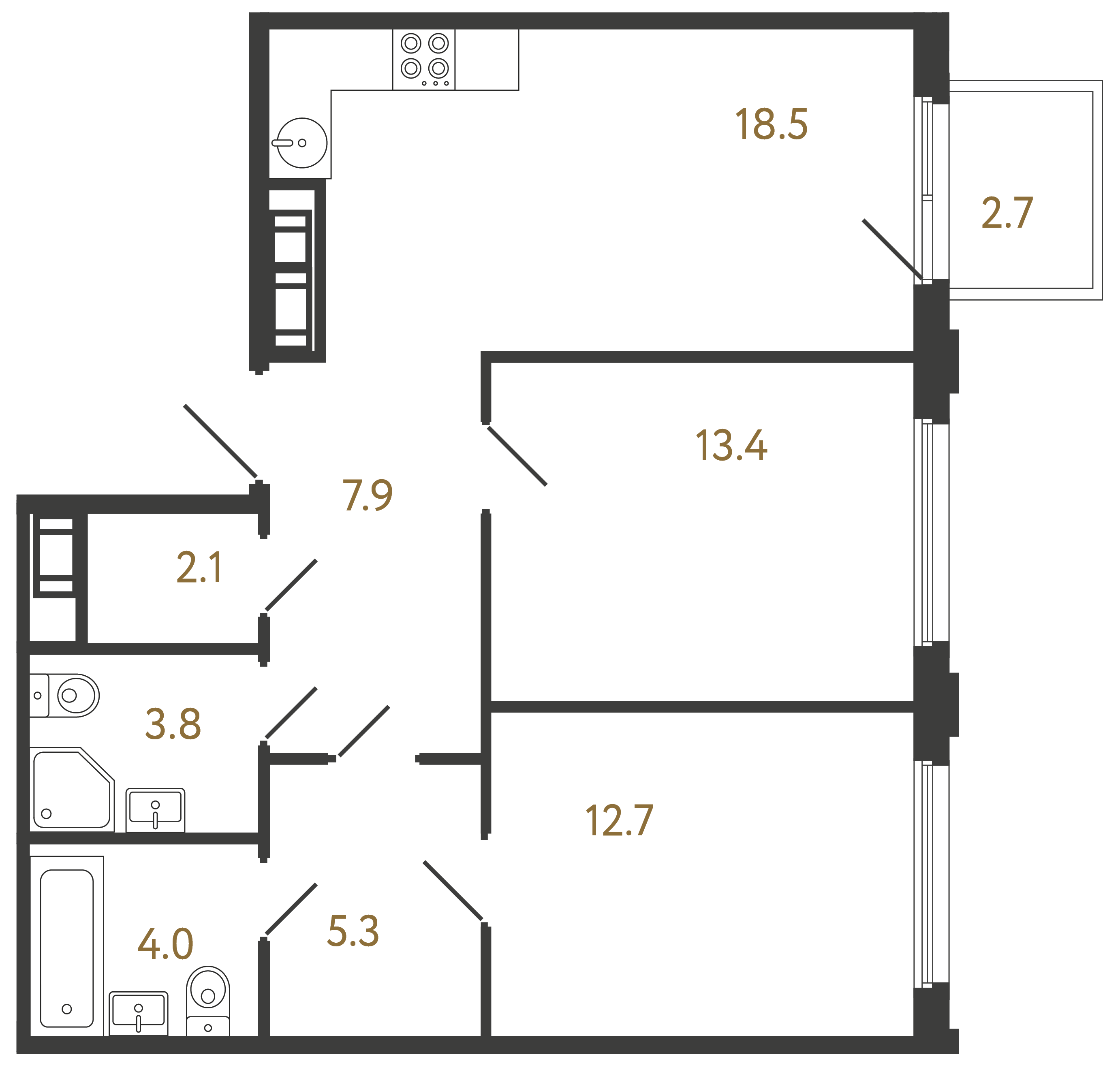 2-комнатная квартира, 67.7 м²; этаж: 13 - купить в Санкт-Петербурге