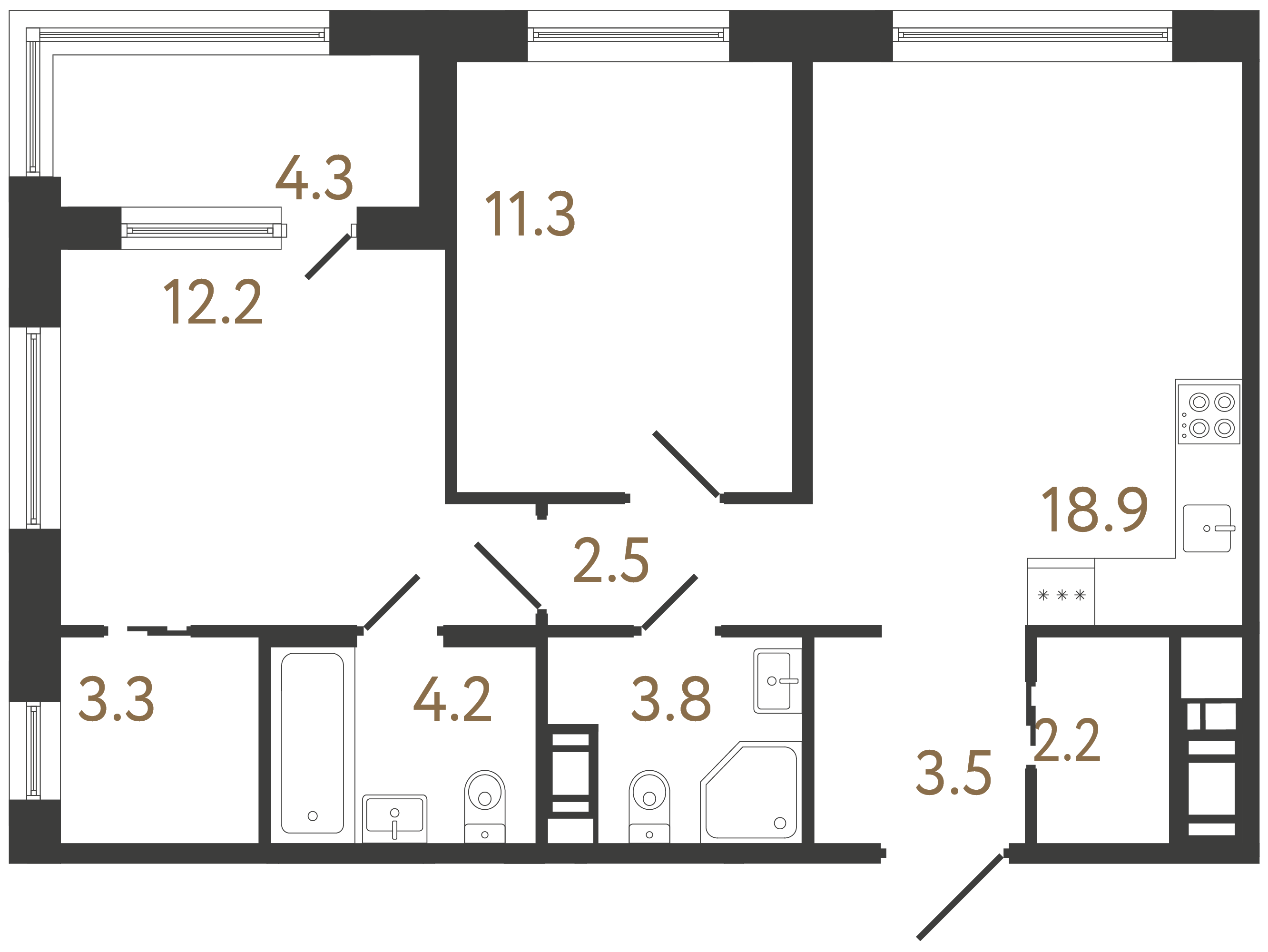 2-комнатная квартира, 61.9 м²; этаж: 4 - купить в Санкт-Петербурге