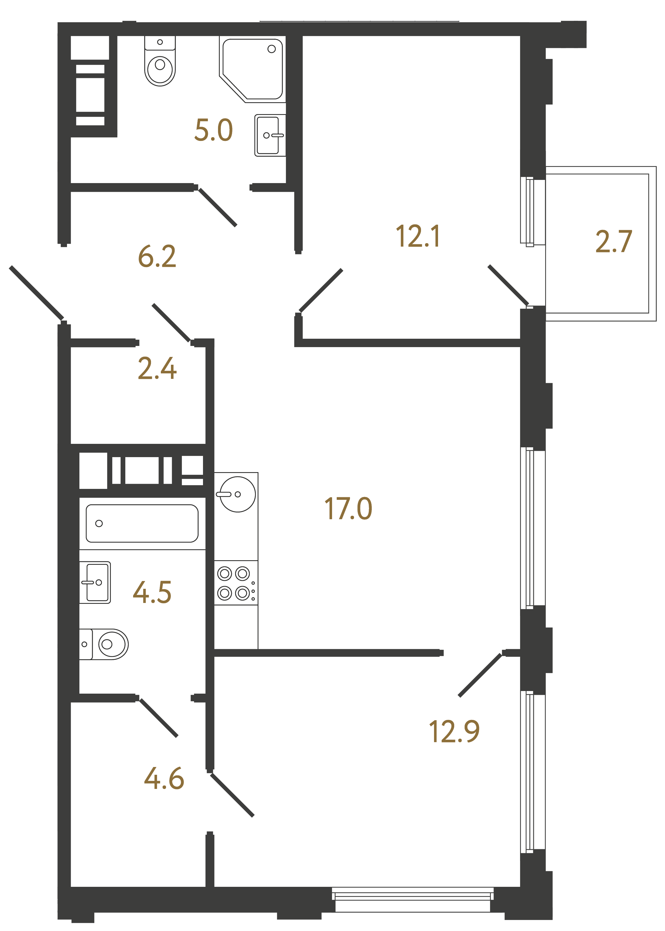 2-комнатная квартира, 64.7 м²; этаж: 14 - купить в Санкт-Петербурге
