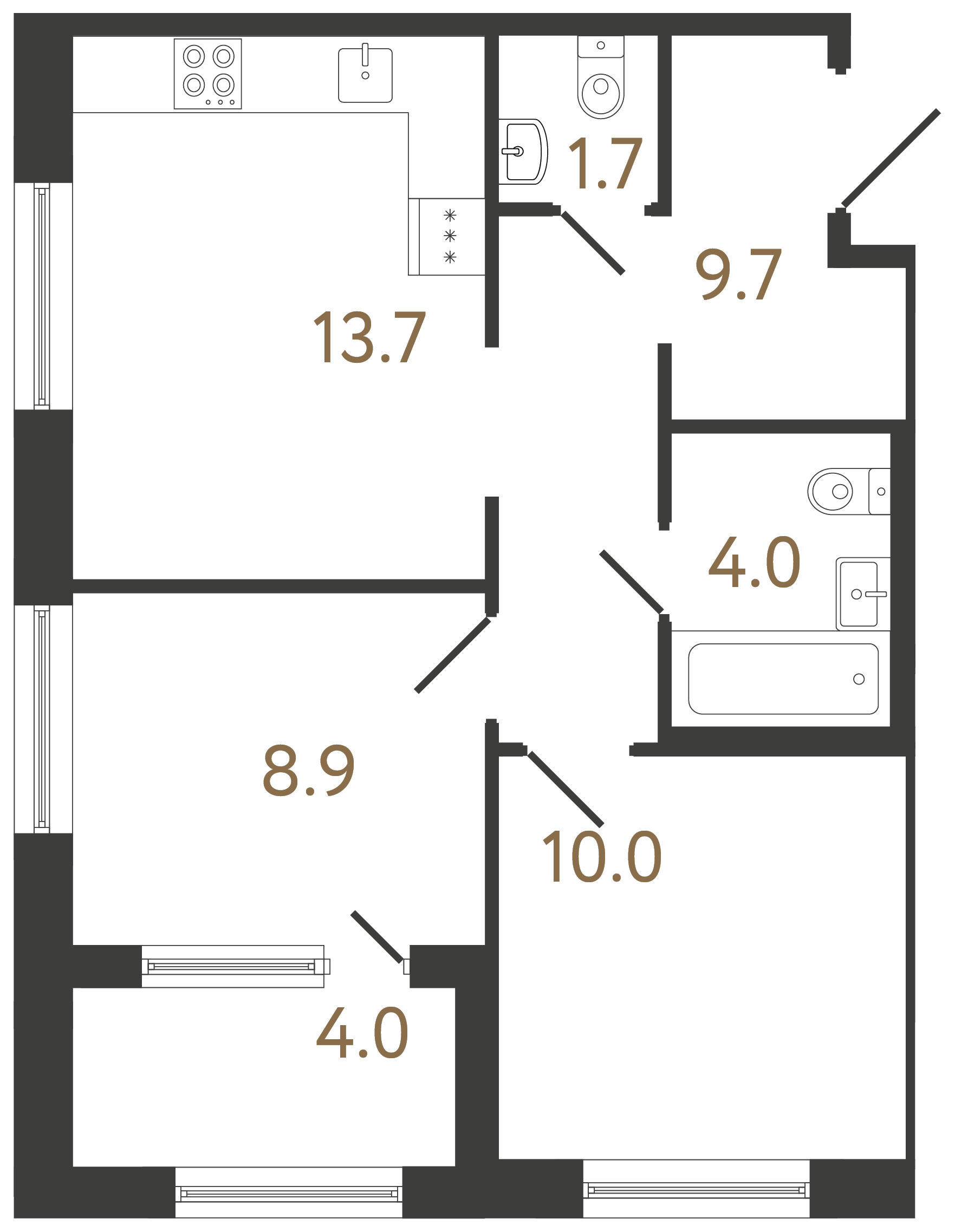 2-комнатная квартира, 48 м²; этаж: 2 - купить в Санкт-Петербурге