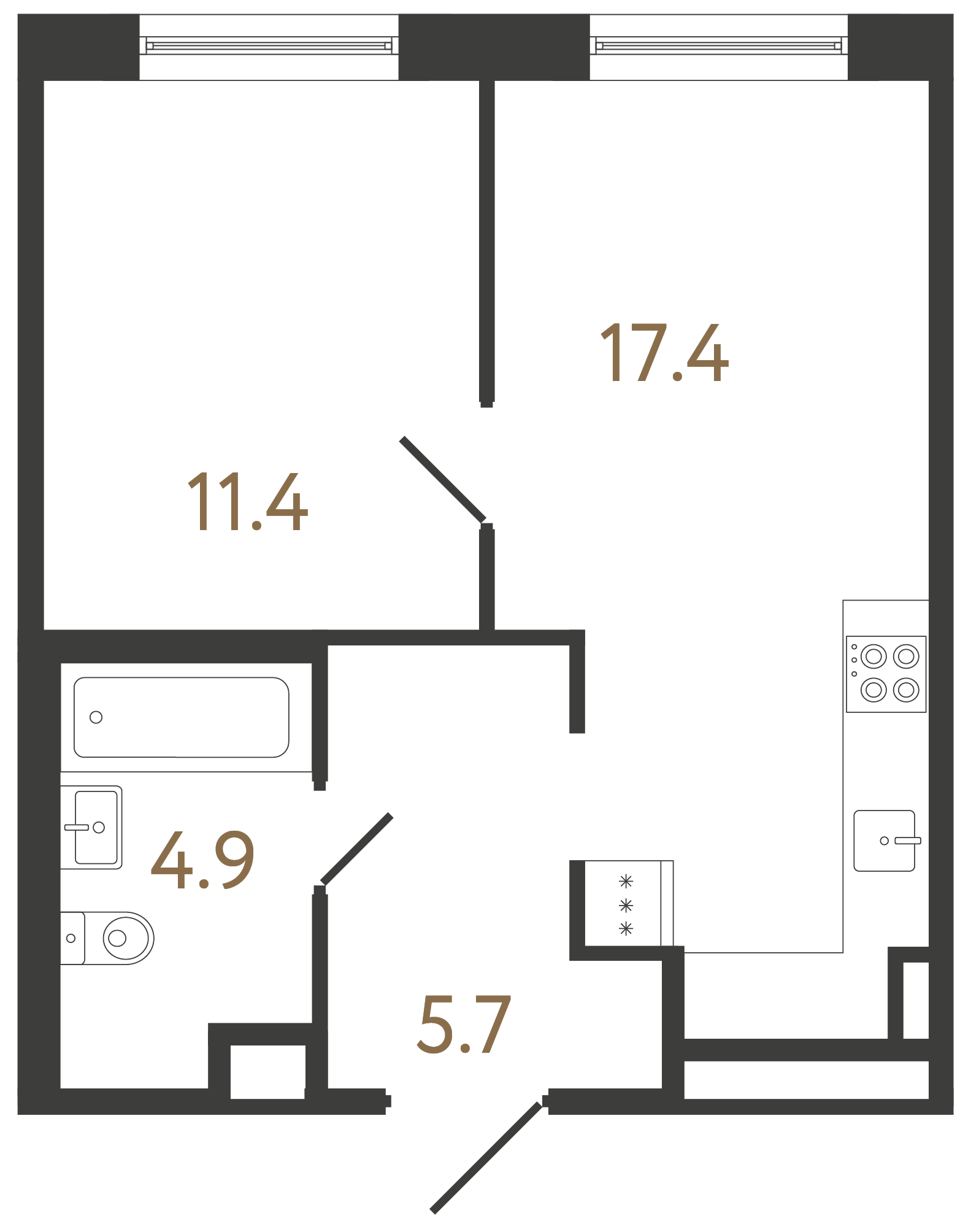 1-комнатная квартира, 39.4 м²; этаж: 2 - купить в Санкт-Петербурге