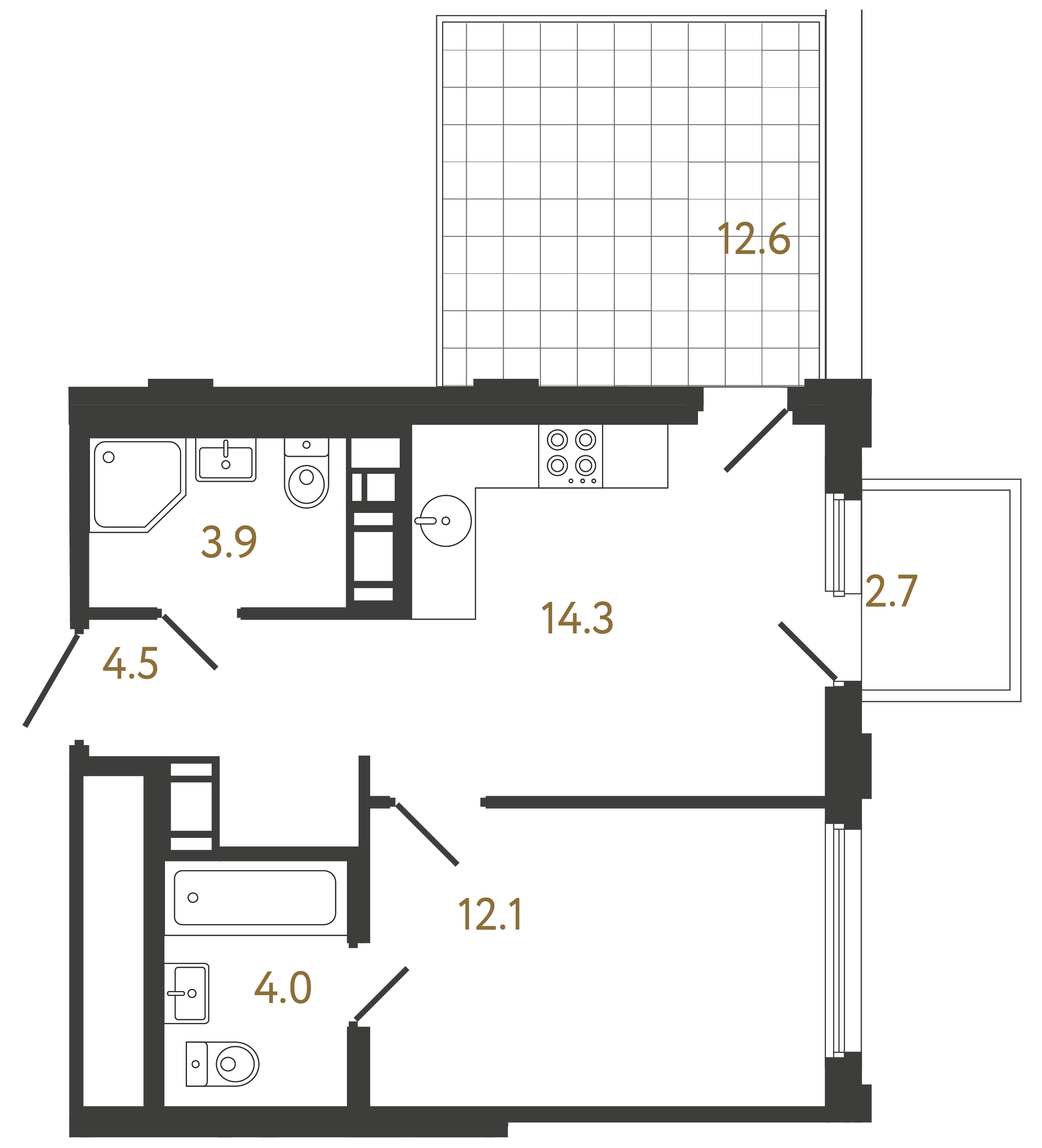 1-комнатная квартира, 38.8 м²; этаж: 14 - купить в Санкт-Петербурге