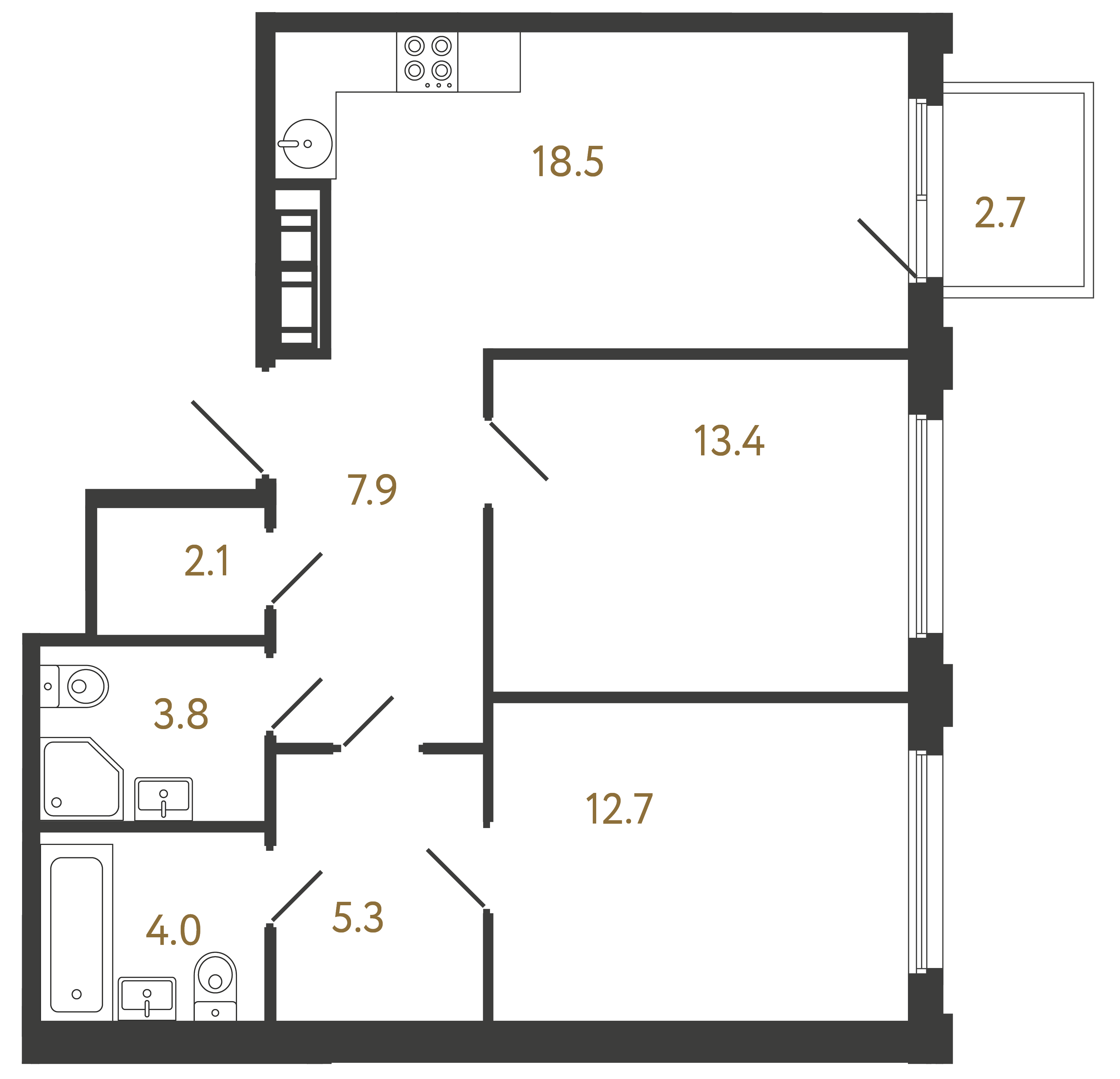 2-комнатная квартира, 67.7 м²; этаж: 9 - купить в Санкт-Петербурге