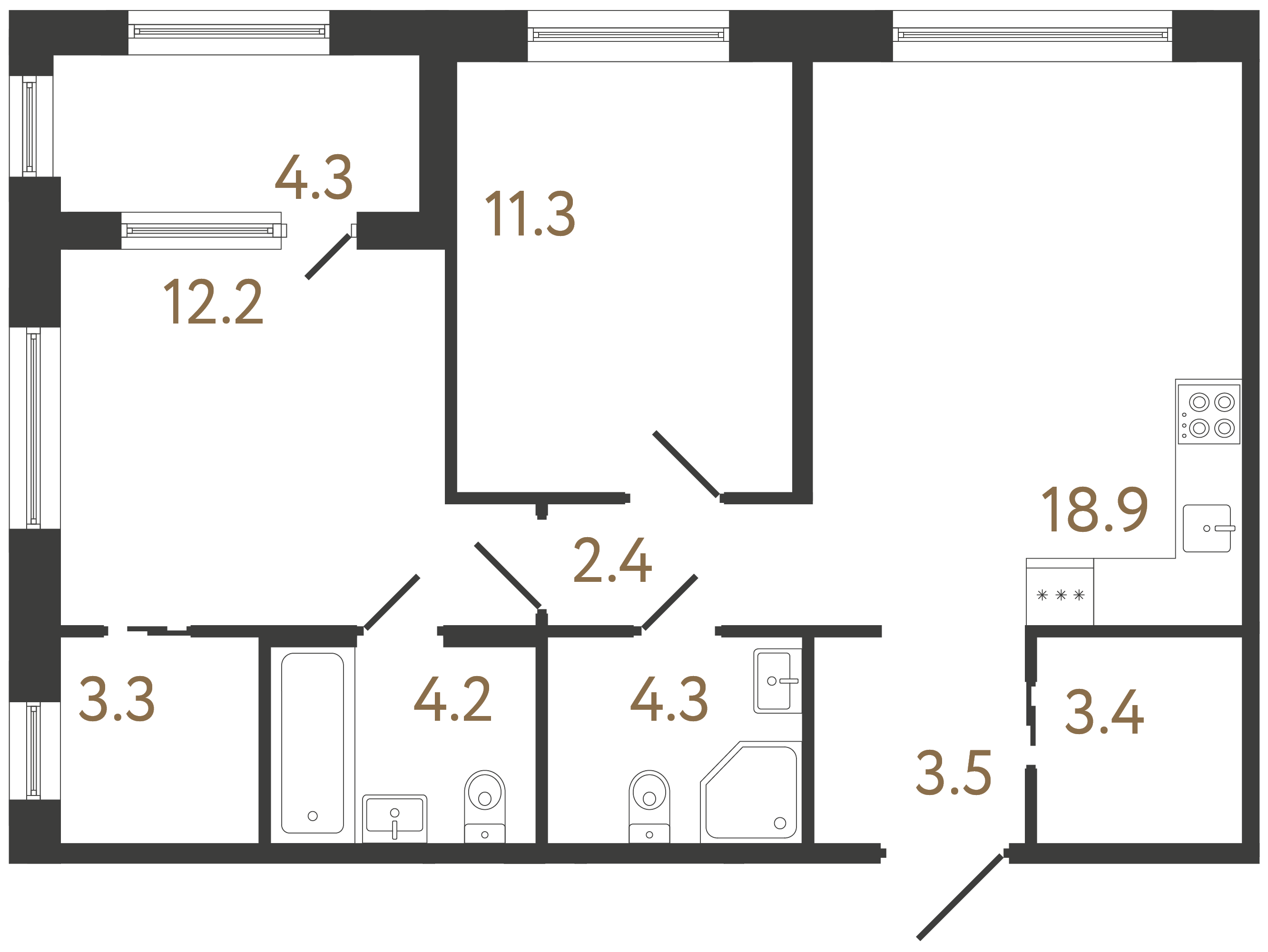 2-комнатная квартира, 63.5 м²; этаж: 2 - купить в Санкт-Петербурге