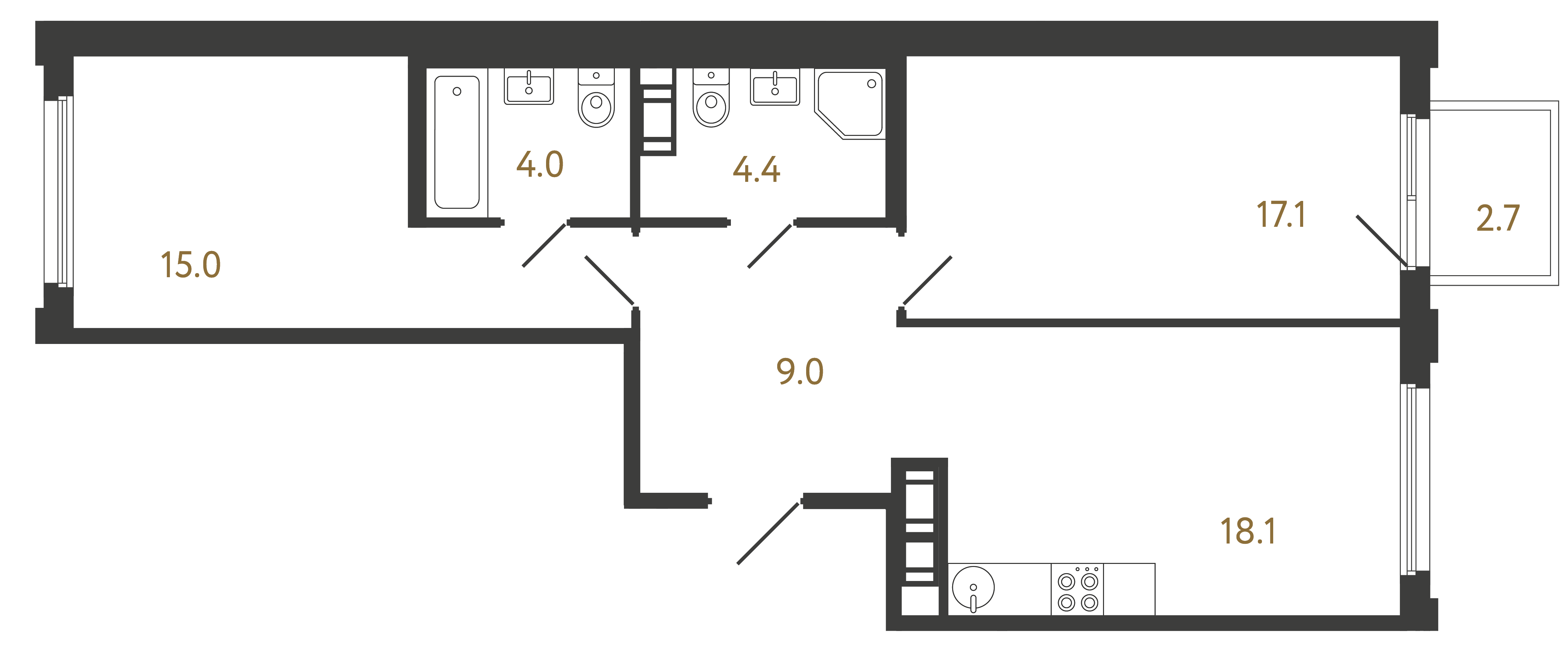 2-комнатная квартира, 67.6 м²; этаж: 11 - купить в Санкт-Петербурге