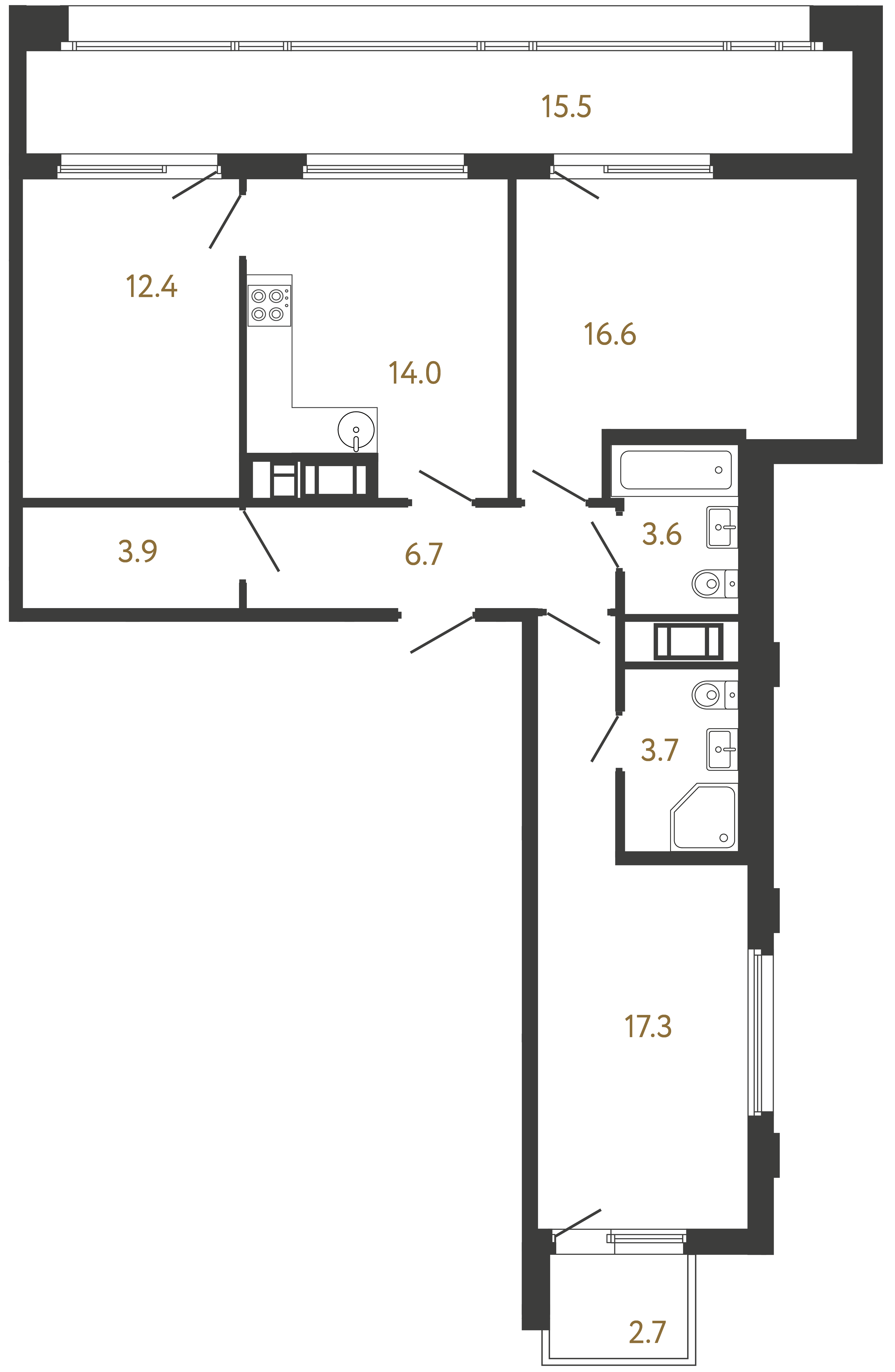 3-комнатная квартира №22 в: Гений: 78.2 м²; этаж: 15 - купить в Санкт-Петербурге