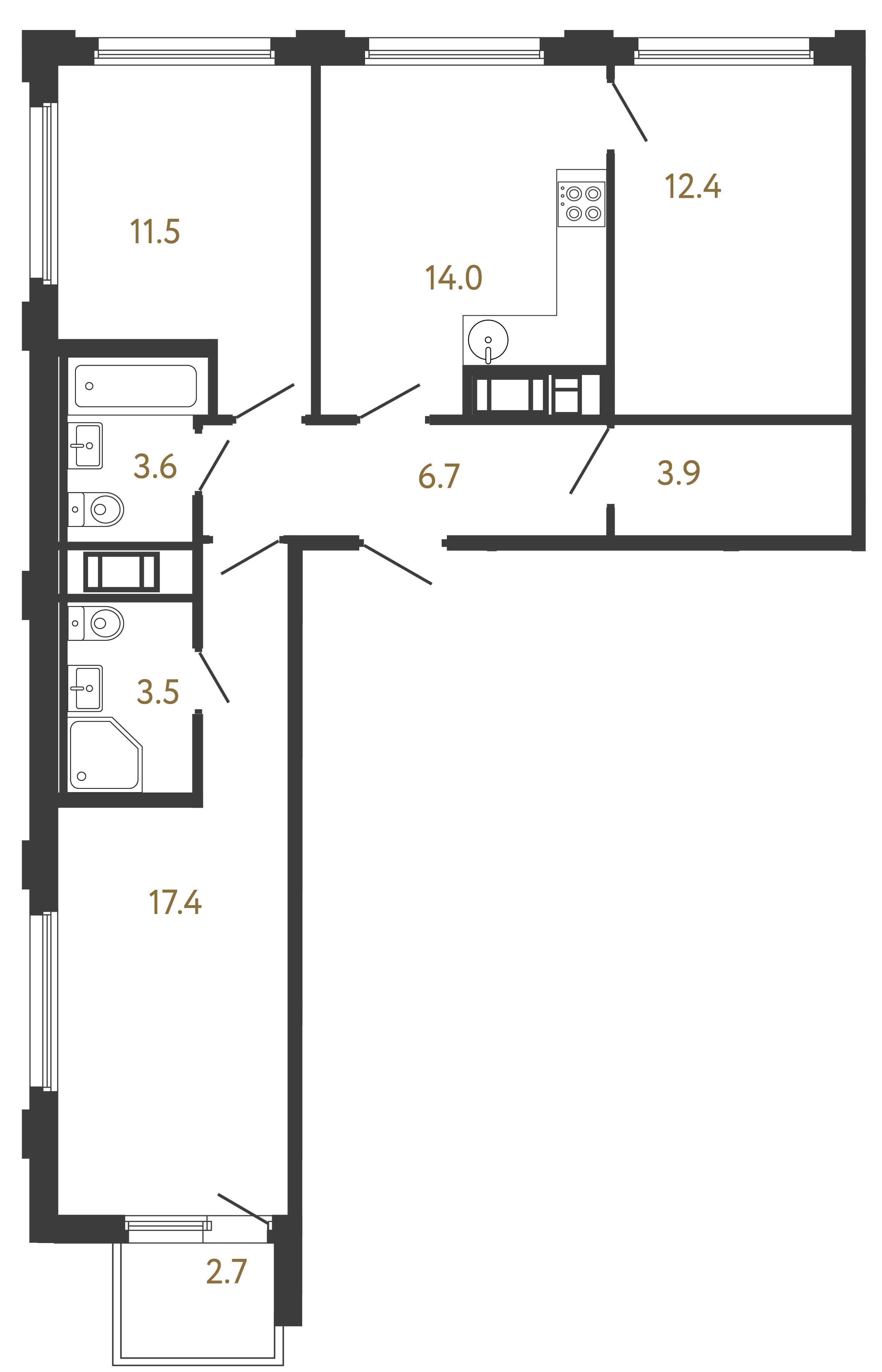 3-комнатная квартира, 73 м²; этаж: 14 - купить в Санкт-Петербурге