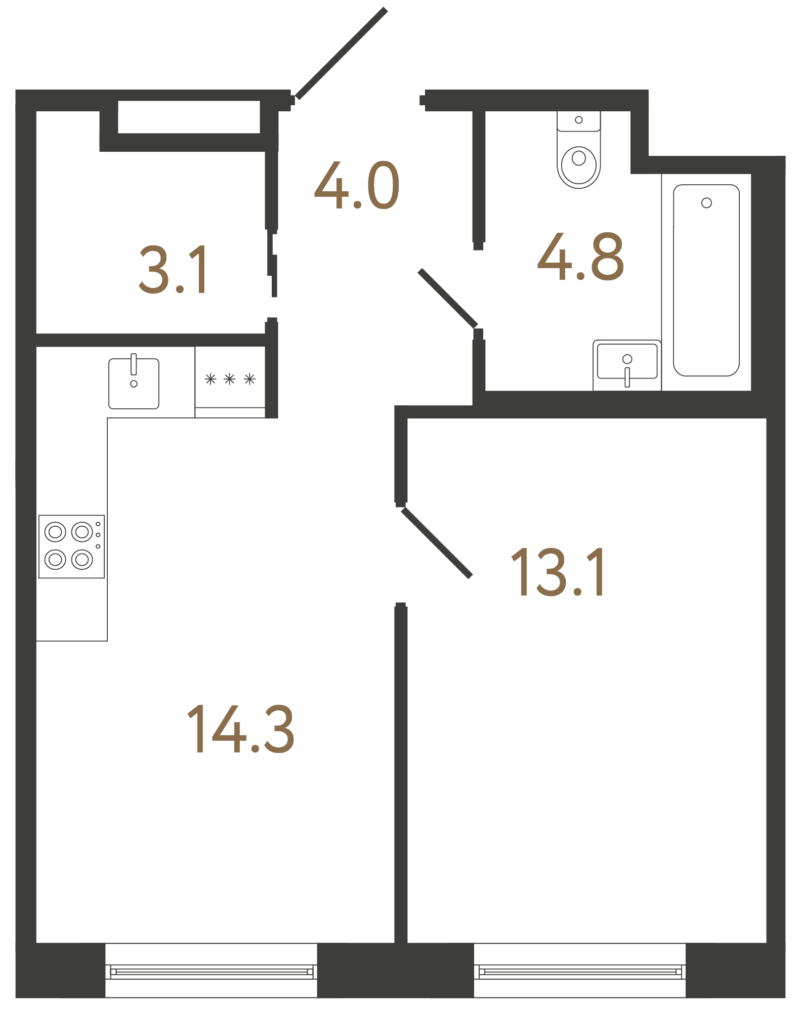 1-комнатная квартира, 39.3 м²; этаж: 2 - купить в Санкт-Петербурге
