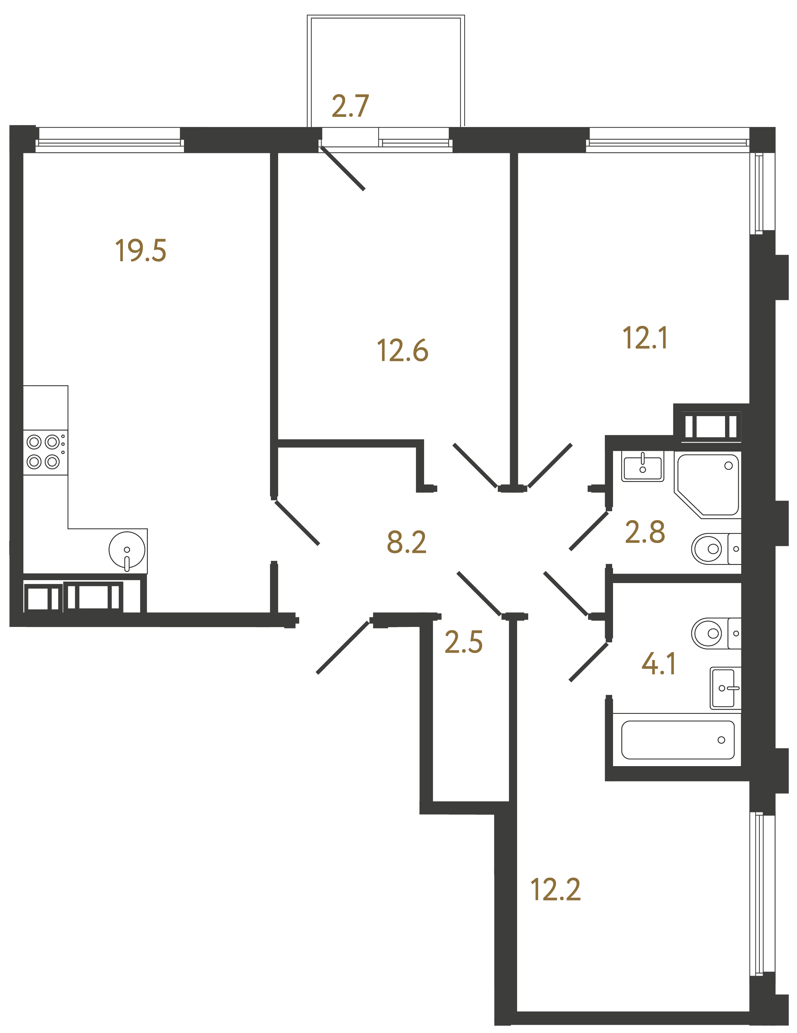 3-комнатная квартира, 74 м²; этаж: 4 - купить в Санкт-Петербурге