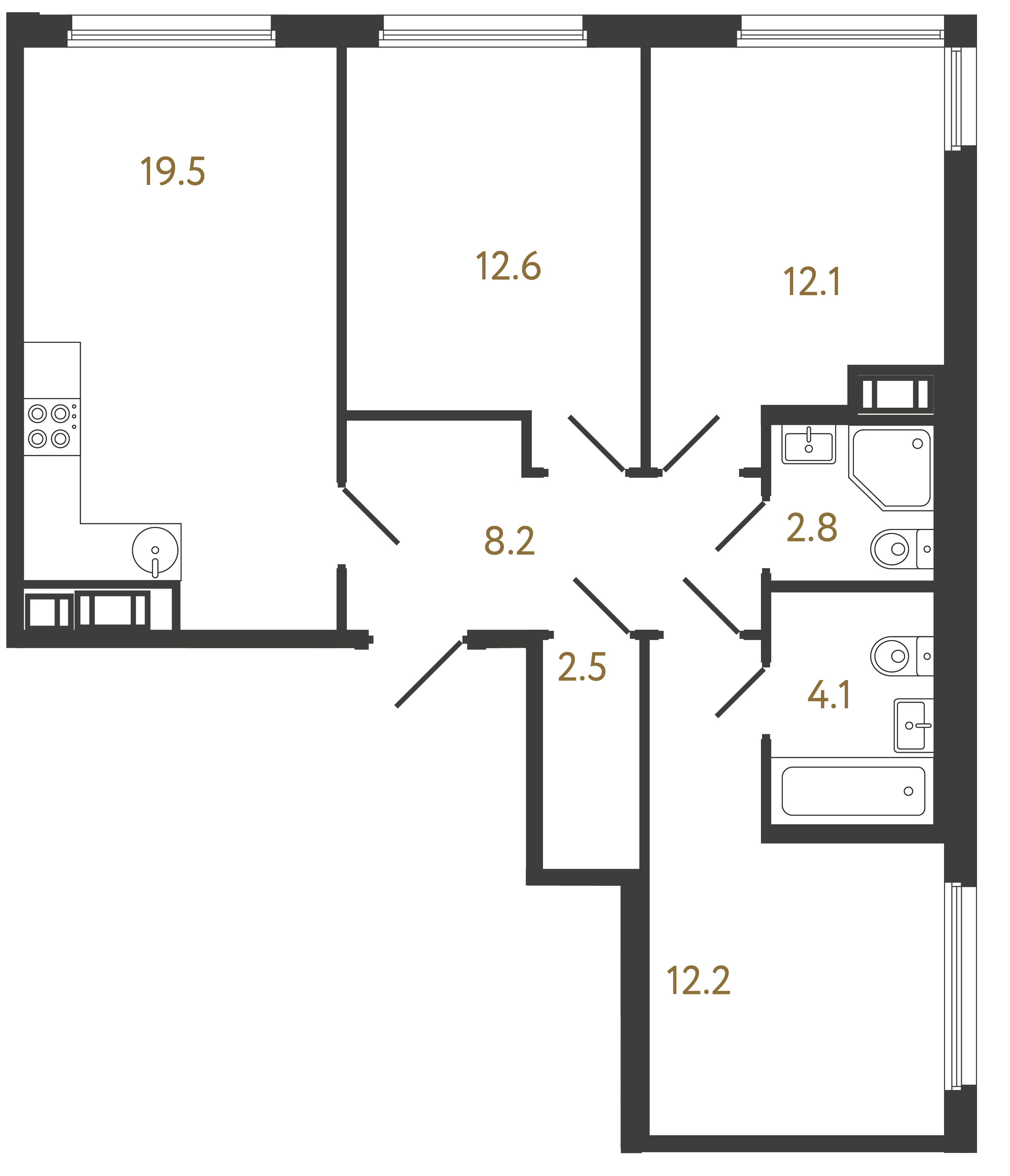 3-комнатная квартира, 74 м²; этаж: 2 - купить в Санкт-Петербурге