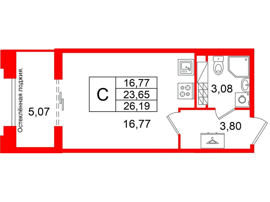 1-комнатная квартира, 23.65 м²; этаж: 9 - купить в Санкт-Петербурге
