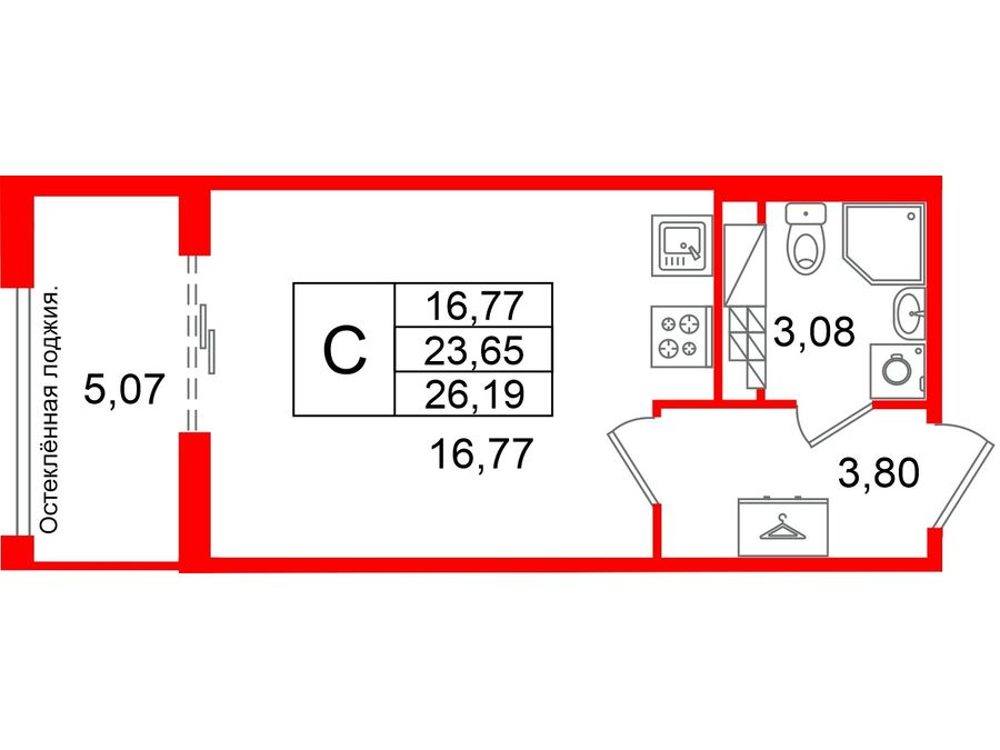 1-комнатная квартира, 23.65 м²; этаж: 7 - купить в Санкт-Петербурге