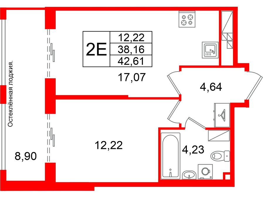 1-комнатная квартира, 38.16 м²; этаж: 5 - купить в Санкт-Петербурге