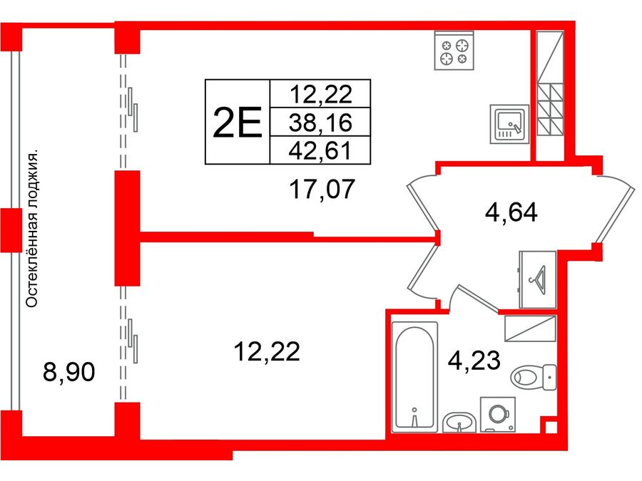 1-комнатная квартира, 38.16 м²; этаж: 7 - купить в Санкт-Петербурге