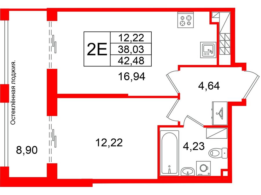 1-комнатная квартира, 38.03 м²; этаж: 9 - купить в Санкт-Петербурге