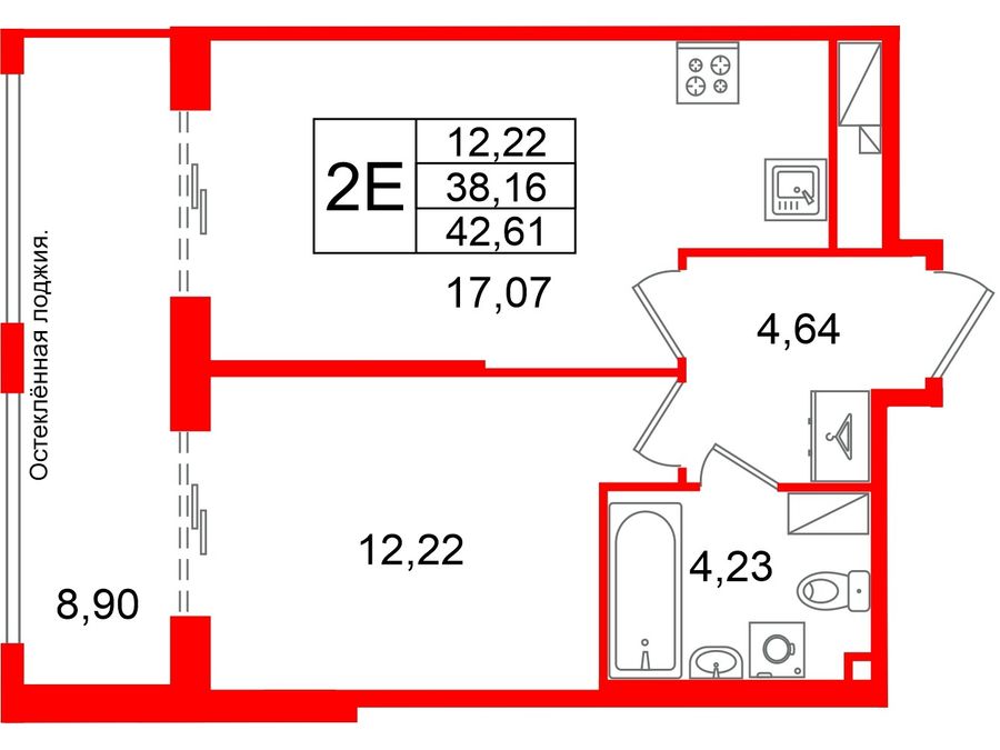 1-комнатная квартира, 38.16 м²; этаж: 3 - купить в Санкт-Петербурге