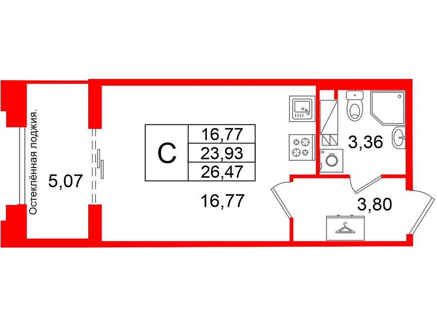 1-комнатная квартира, 23.93 м²; этаж: 5 - купить в Санкт-Петербурге