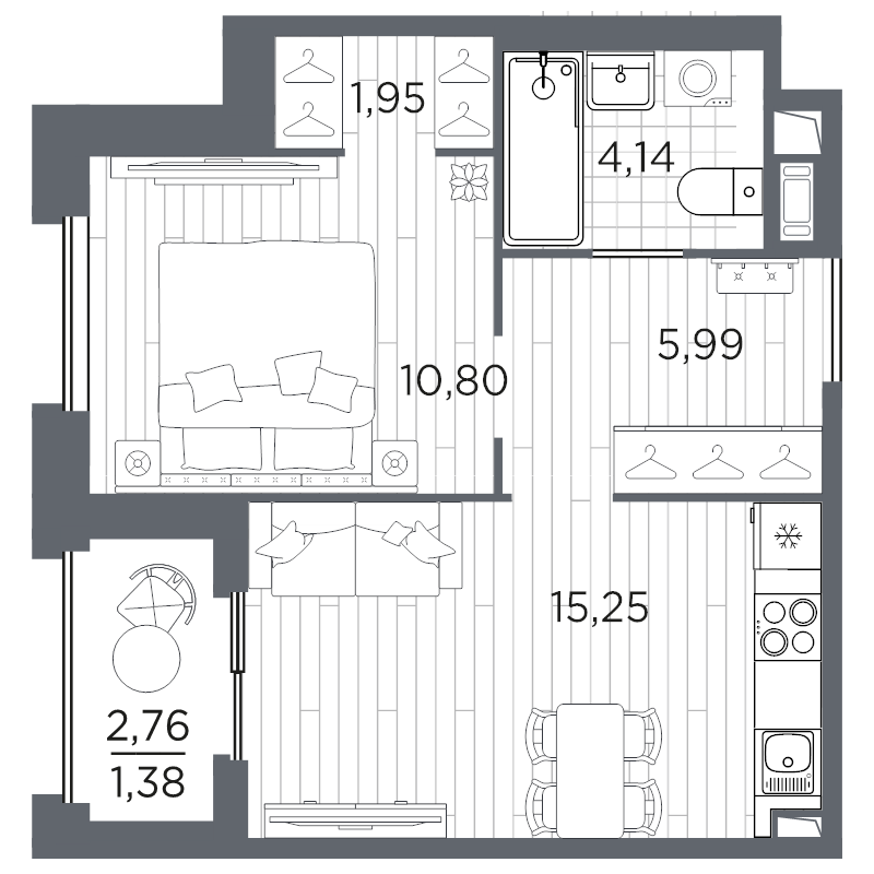 1-комнатная квартира, 39.49 м²; этаж: 3 - купить в Санкт-Петербурге