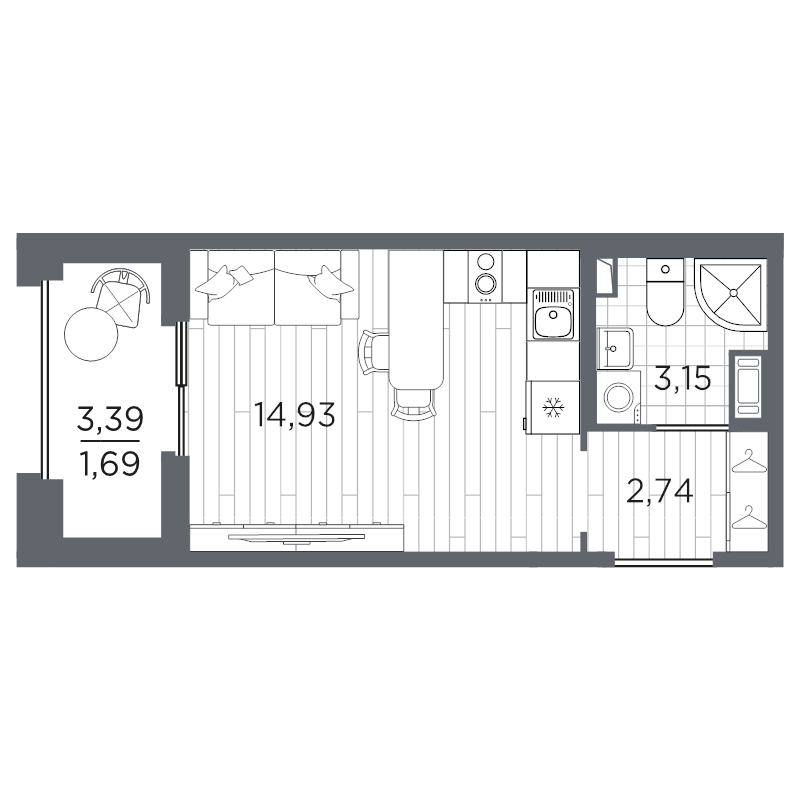 1-комнатная квартира, 22.51 м²; этаж: 3 - купить в Санкт-Петербурге