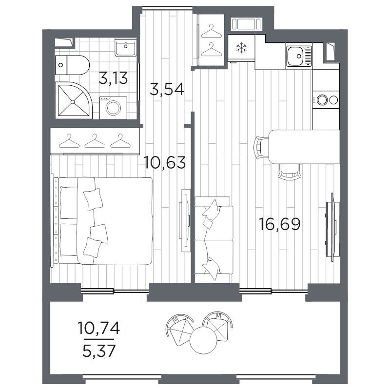 1-комнатная квартира, 39.36 м²; этаж: 3 - купить в Санкт-Петербурге