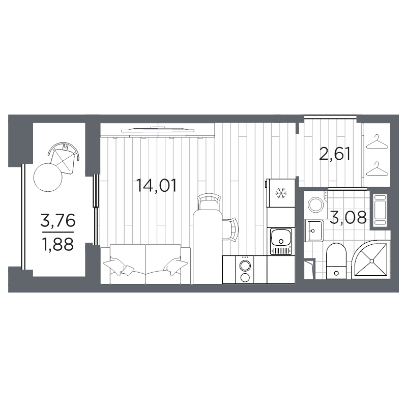 1-комнатная квартира, 21.58 м²; этаж: 3 - купить в Санкт-Петербурге