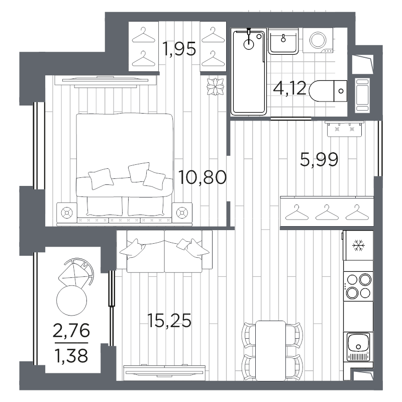 1-комнатная квартира, 39.49 м²; этаж: 8 - купить в Санкт-Петербурге