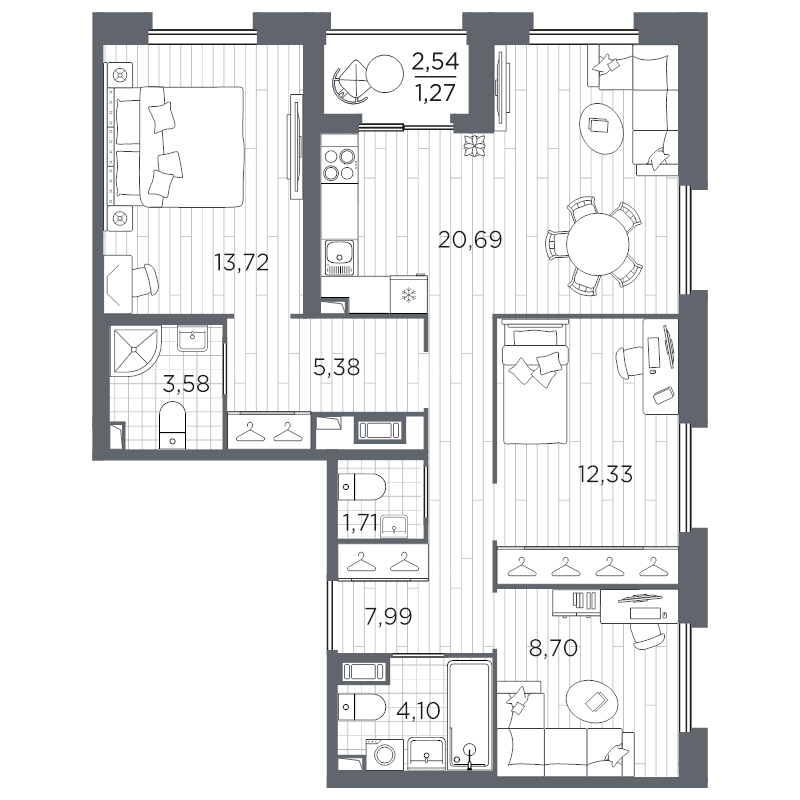 3-комнатная квартира, 79.47 м²; этаж: 3 - купить в Санкт-Петербурге