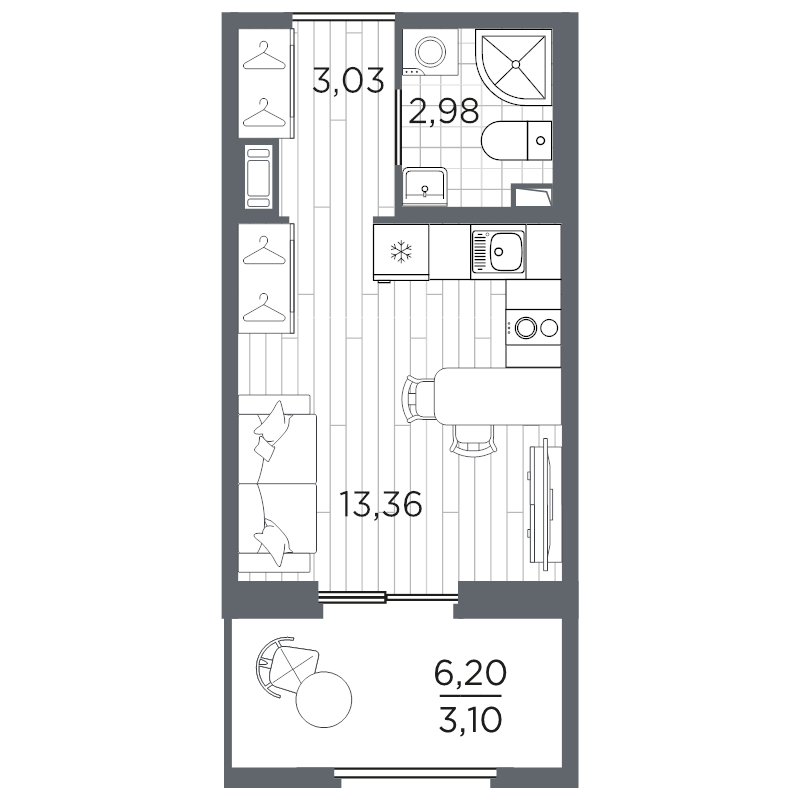 1-комнатная квартира, 22.47 м²; этаж: 3 - купить в Санкт-Петербурге