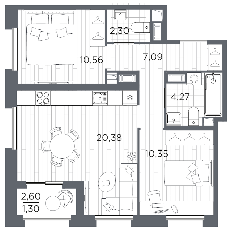2-комнатная квартира, 56.25 м²; этаж: 11 - купить в Санкт-Петербурге