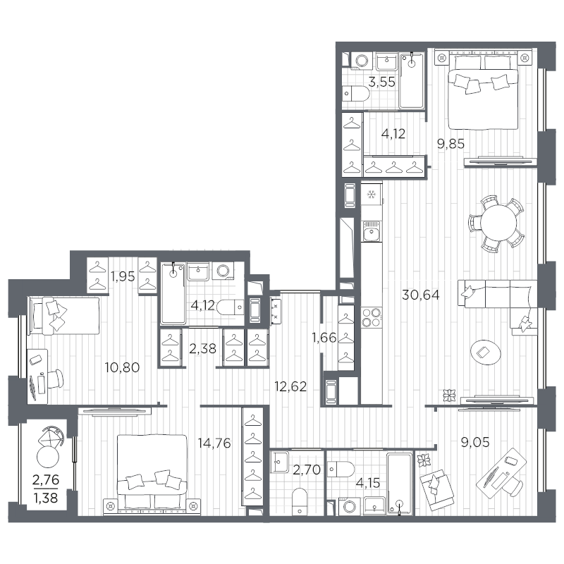 4-комнатная квартира, 113.73 м²; этаж: 11 - купить в Санкт-Петербурге