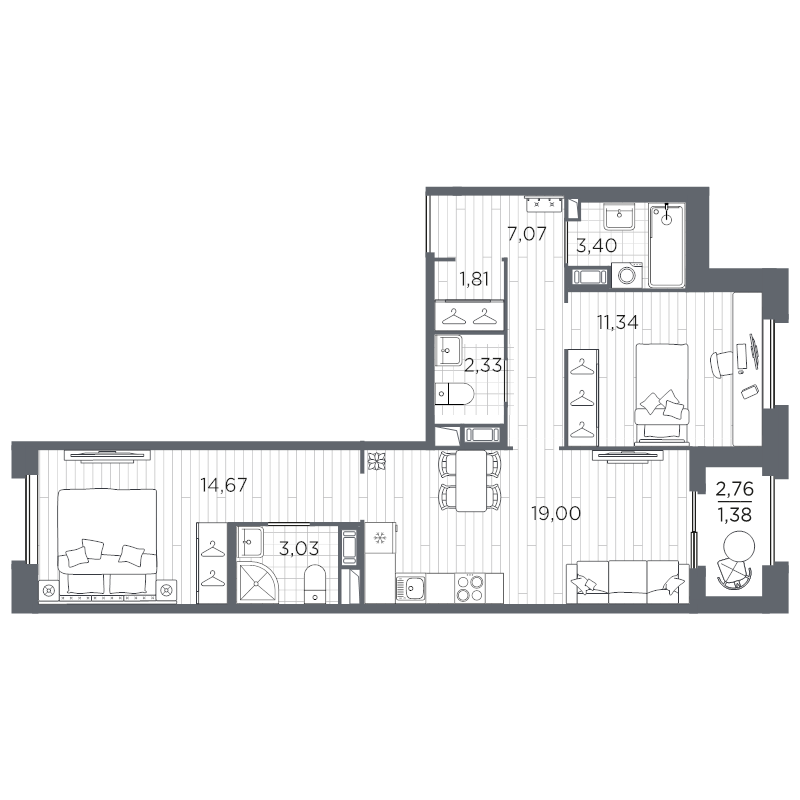 2-комнатная квартира, 64.03 м²; этаж: 7 - купить в Санкт-Петербурге