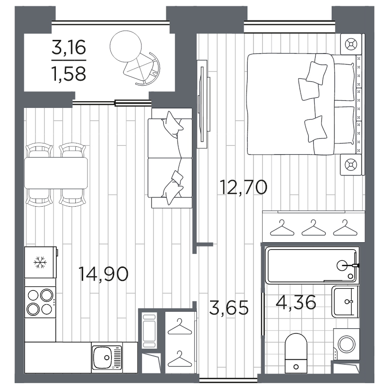 1-комнатная квартира, 37.19 м²; этаж: 3 - купить в Санкт-Петербурге