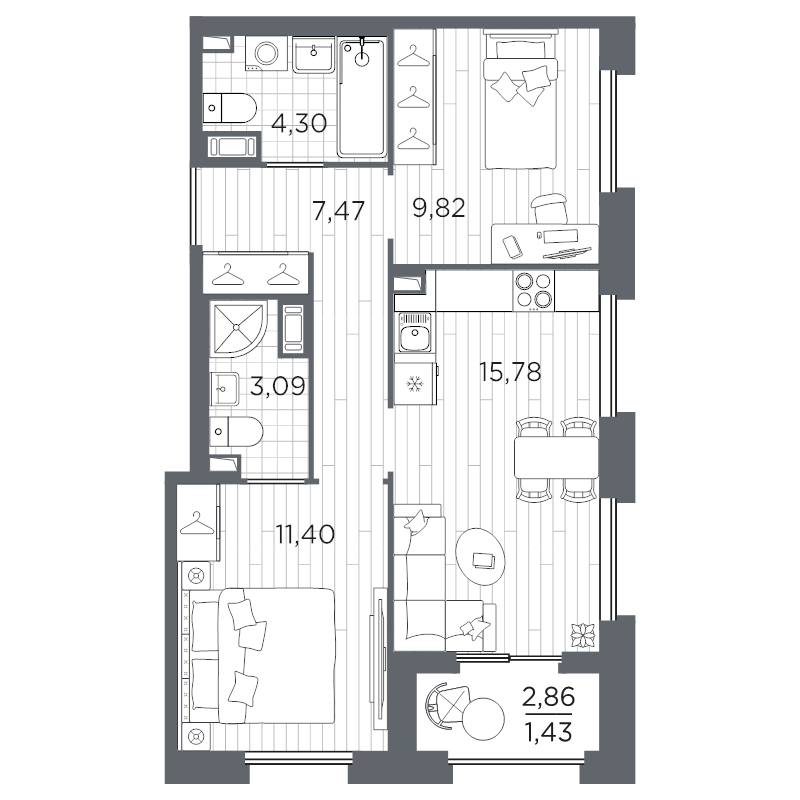 2-комнатная квартира, 53.29 м²; этаж: 7 - купить в Санкт-Петербурге