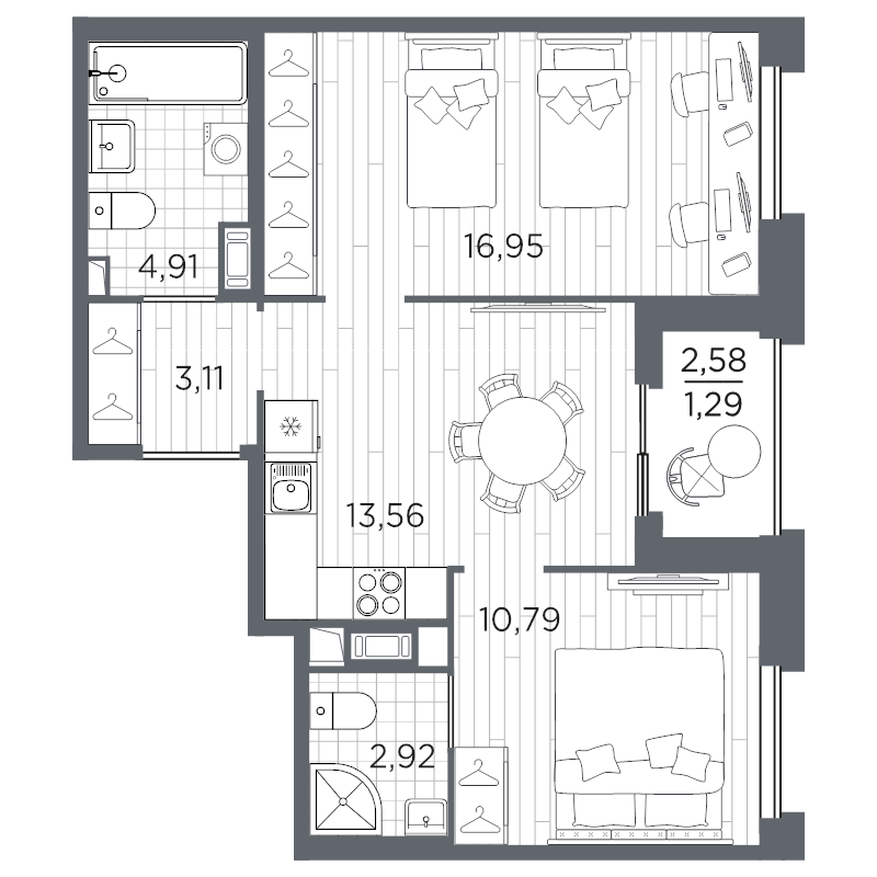 2-комнатная квартира, 53.53 м²; этаж: 11 - купить в Санкт-Петербурге