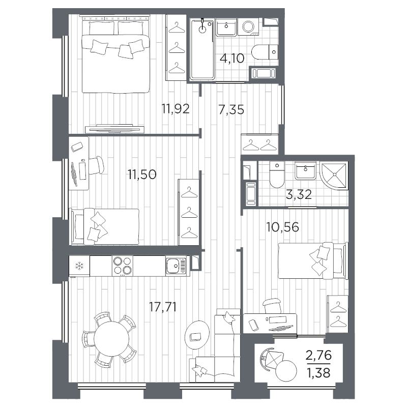 3-комнатная квартира, 67.84 м²; этаж: 7 - купить в Санкт-Петербурге