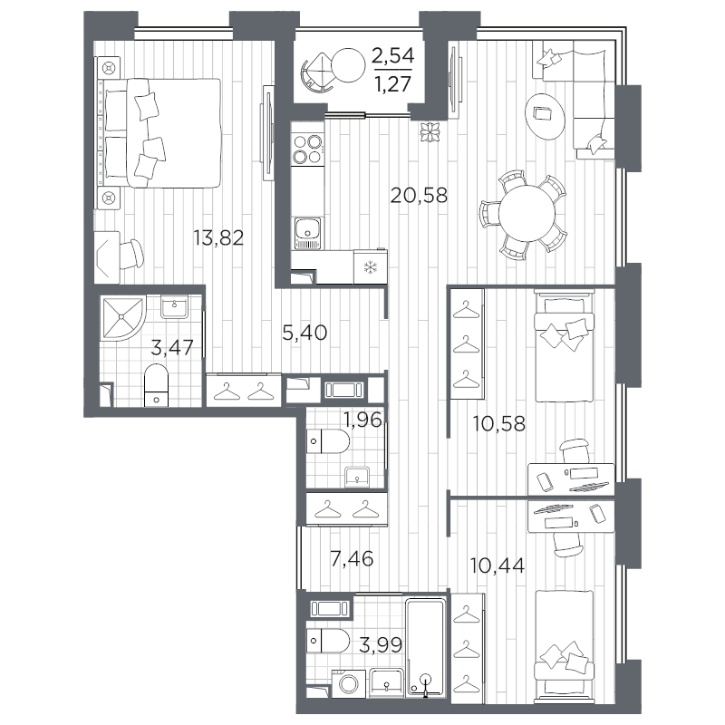 3-комнатная квартира, 78.97 м²; этаж: 11 - купить в Санкт-Петербурге