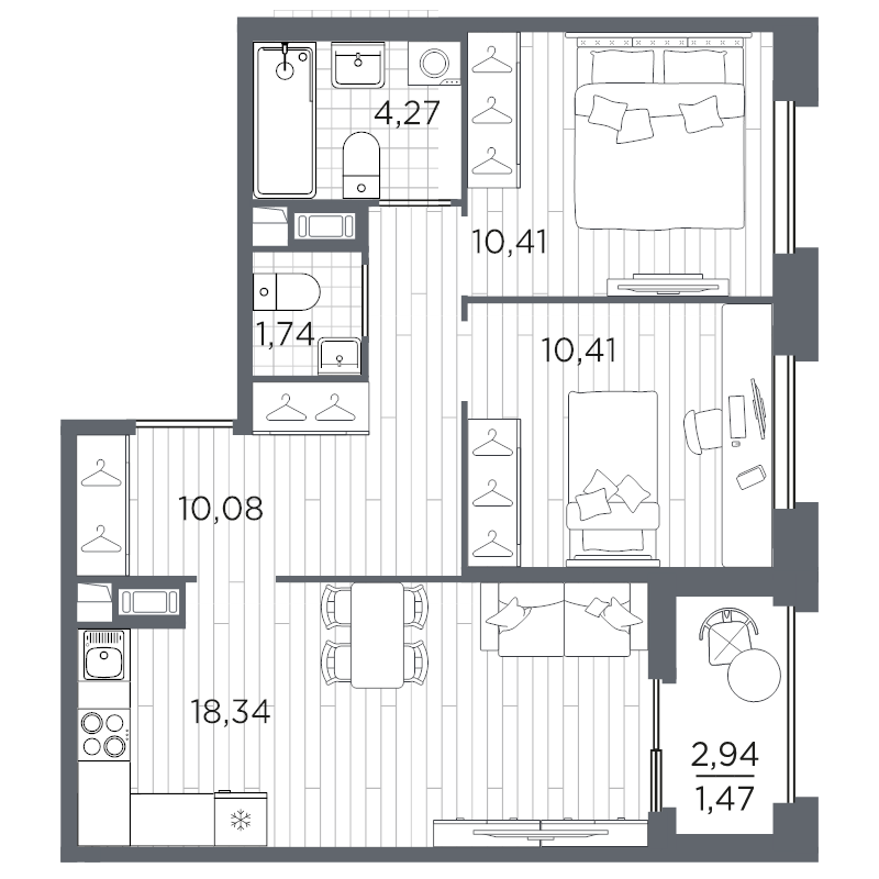 2-комнатная квартира, 56.72 м²; этаж: 11 - купить в Санкт-Петербурге